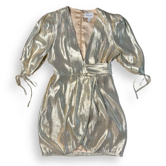 Alice McCall Astral Plane Cap Sleeve Metallic Gold Mini Dress - Picture 7 of 9